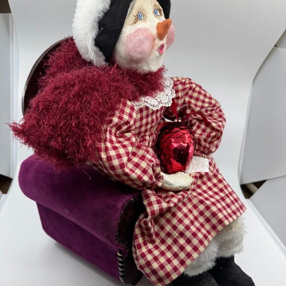 Hand Made Paper Mache Snow Girl Hand Made Shoes Face and Hands Red Dress - Picture 3 of 7